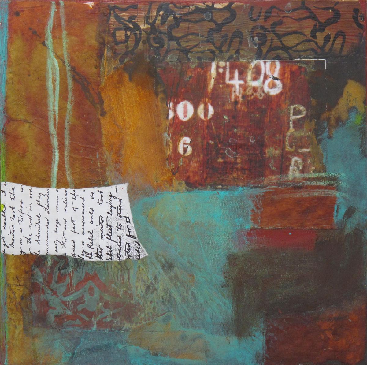Rost I, 2010, Acryl, Collage, Rost auf Leinwand, 50 x 50 cm